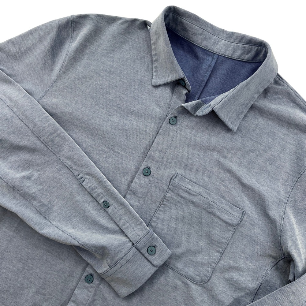 Lululemon Commission Blue Stretch Zip Pocket Dress Casual Shirt Mens Large